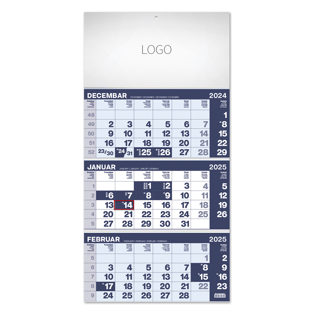 Wandkalender , 3-teilig, 3 x 12 Seiten, Format A3